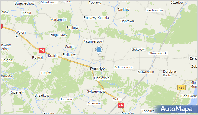 mapa Wielka Wola, Wielka Wola gmina Paradyż na mapie Targeo